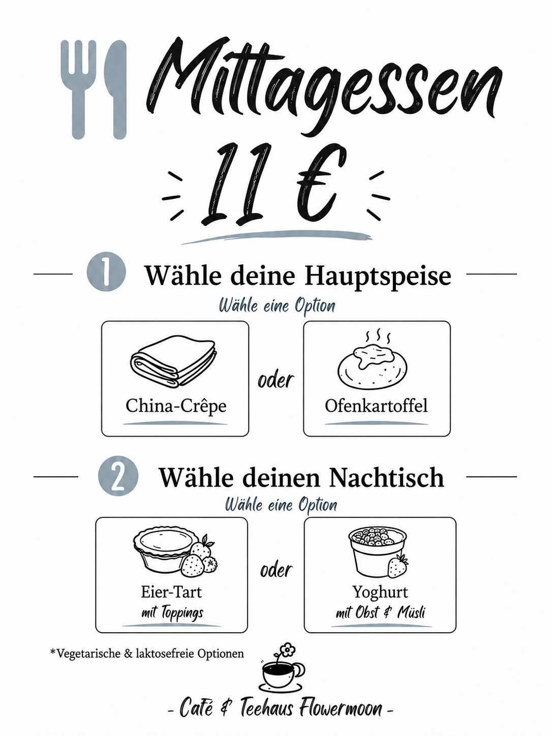 Mittagessen für 11 Euro im Café Flowermoon